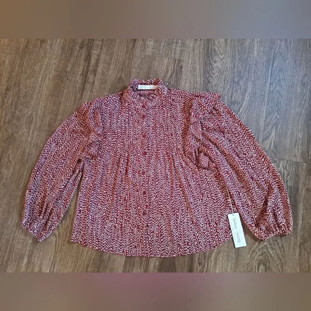 BISHOP + YOUNG women's Thea Ruffle Blouse Lotus Lurex Print Small NWT